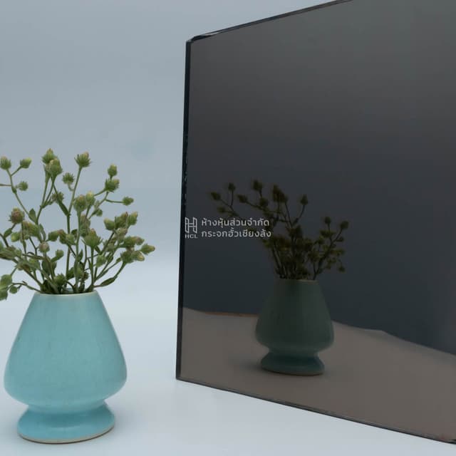 a eurobronze mirror with reflection of flower jar