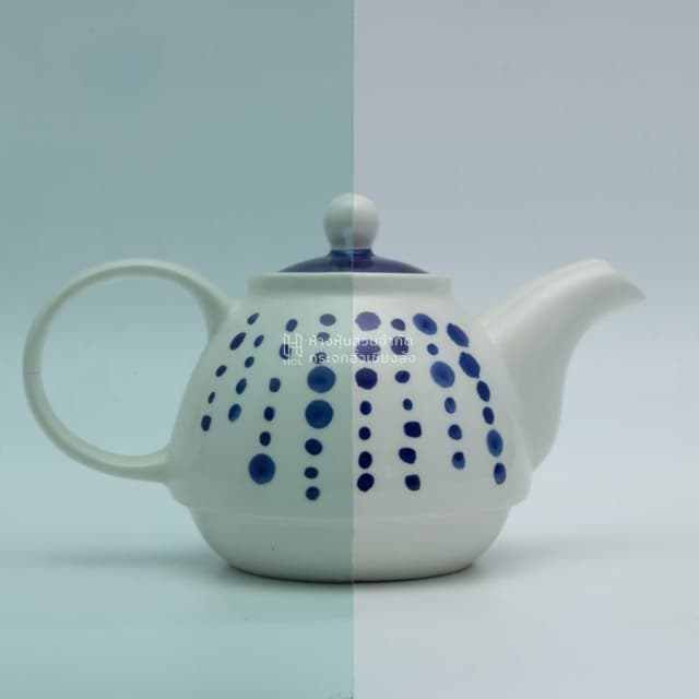 a tea kettle with and without green glass