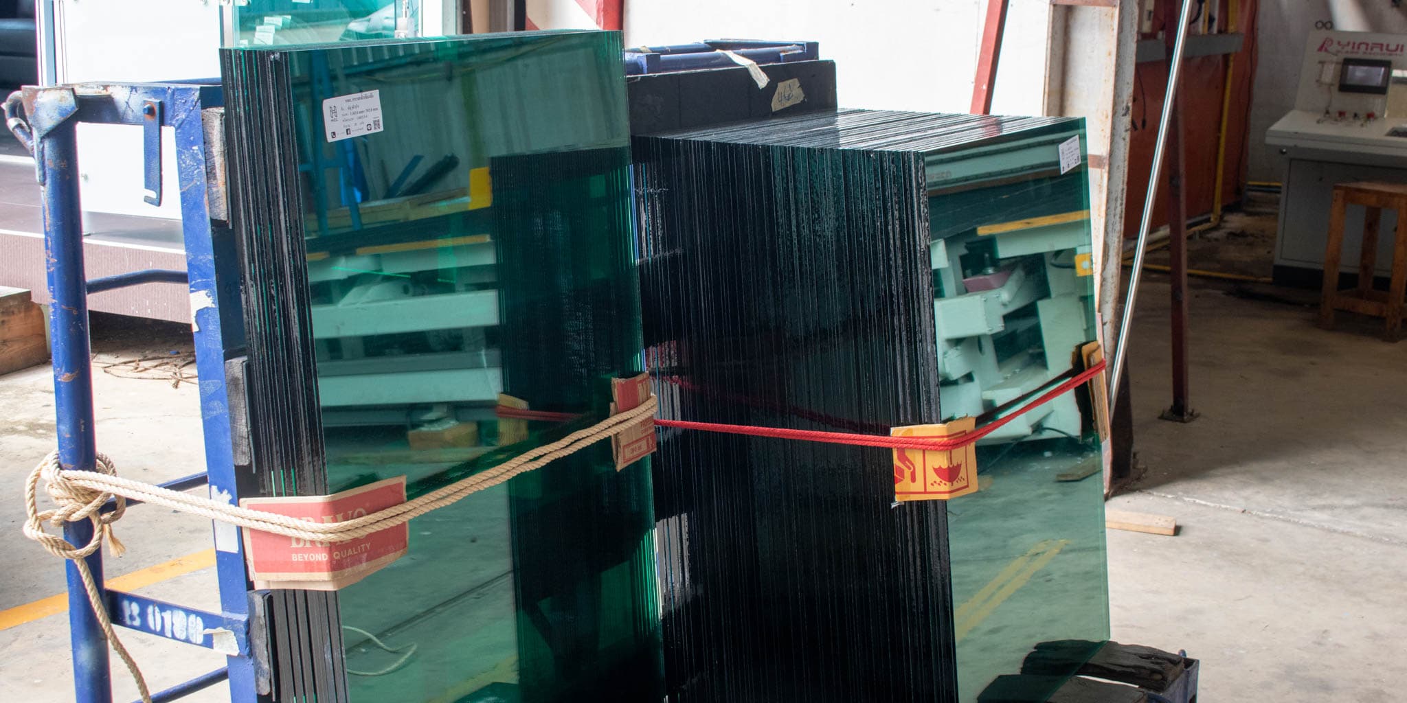 Big stack of finished cutting glass